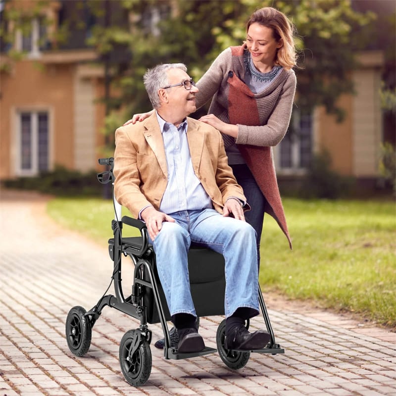 2-in-1 Folding Rollator Walker with Seat, Armrests & 9" All-Terrain Pneumatic Tires - Product image 11