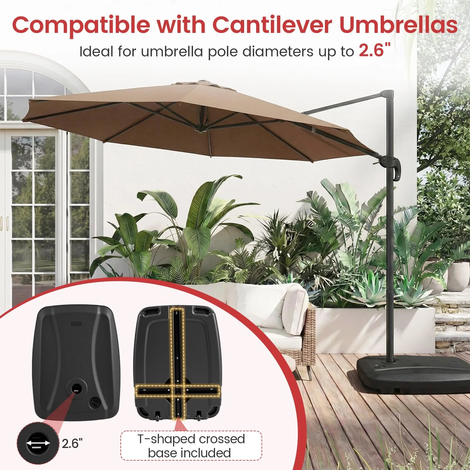 225 LBS Cantilever Patio Umbrella Base with Wheels and Crossed Base - Product image 5
