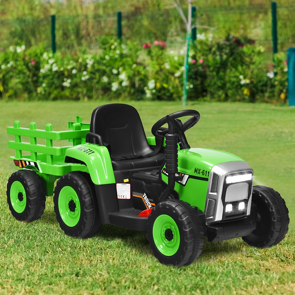 Electric Tractor with Trailer for Children 3 Speeds LED Lights Functions o USB and Bluetooth Yellow/Pink/Red/Green/Dark Green/Black -