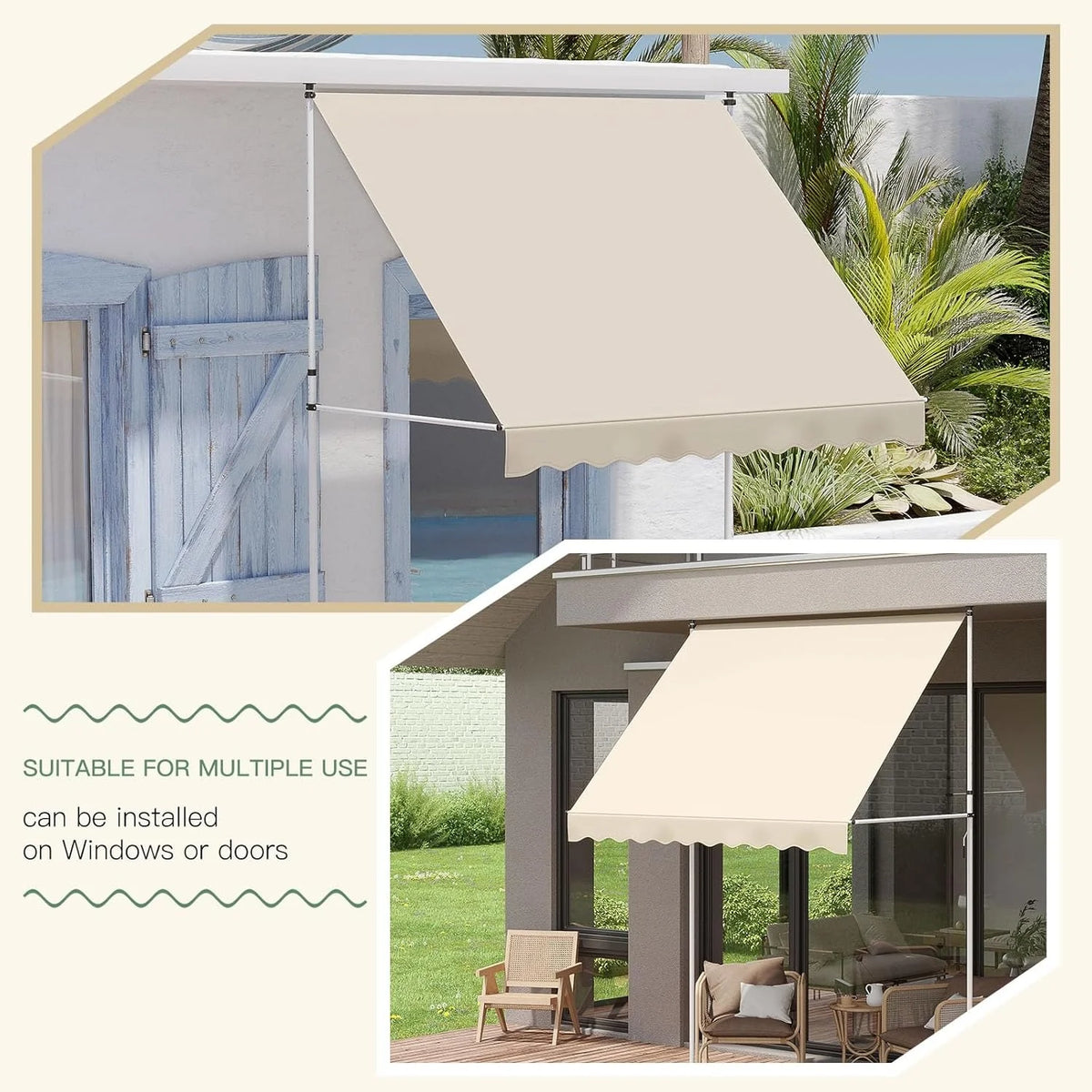 AECOJOY Manual Retractable Awning, 78" Non-Screw Outdoor Patio Awning, Beige - Product image 9
