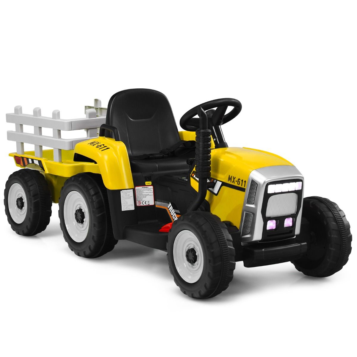 Electric Tractor with Trailer for Children 3 Speeds LED Lights Functions o USB and Bluetooth Yellow/Pink/Red/Green/Dark Green/Black -