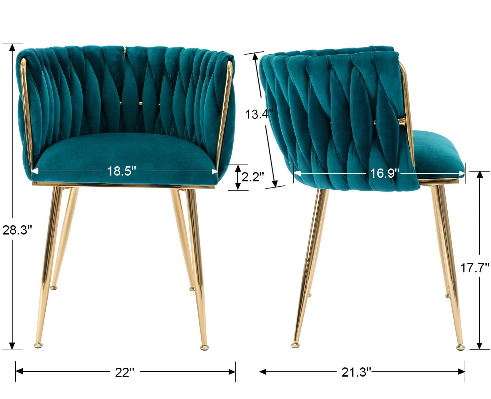 Guyou Velvet Dining Chair Set of 2, Modern Upholstered Accent Side Chair with Woven Back and Metal Legs - Product image 15