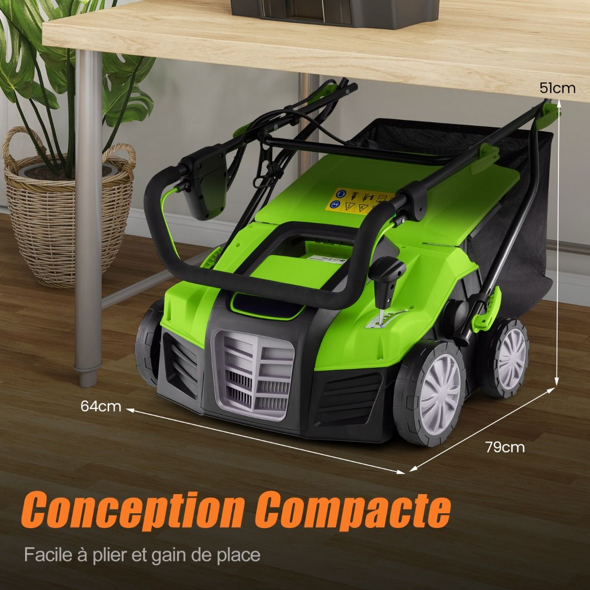 2 in 1 15A Electric Scarifier with Double Adjustable Safety Switch 55 L Collection Bag Orange/Green Scarifier -