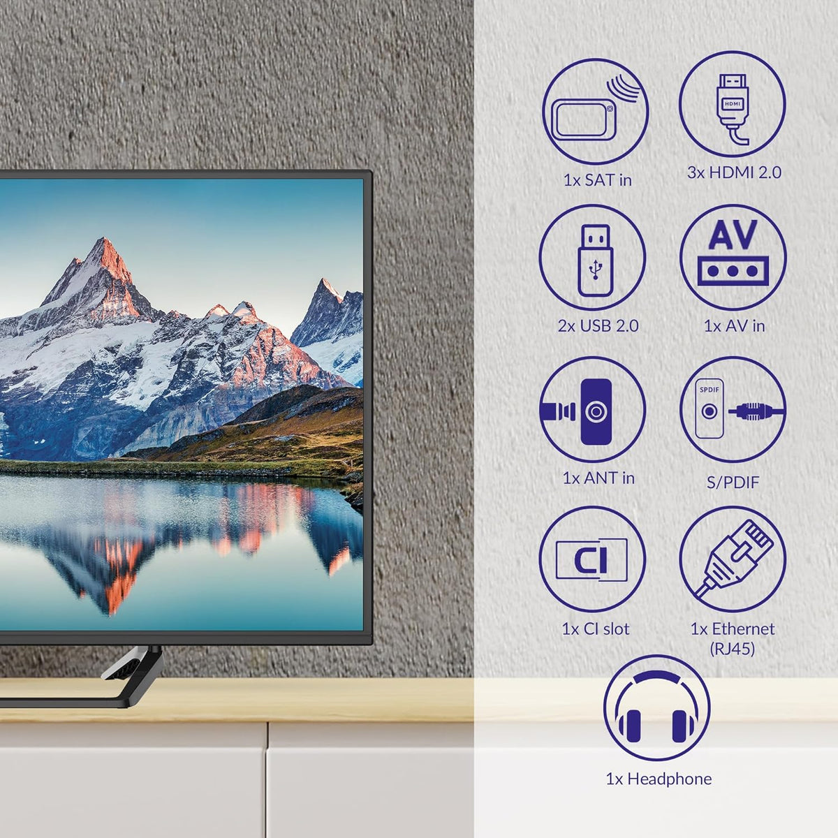 STRONG - 40 Inch (100 cm) Full HD Television SRT40FF2003C - Exceptional Image Quality - Integrated Triple Tuner - 3 HDMI Ports (1 Arc) + 2 USB + AV Ports + Antenna/Sat Socket - Black