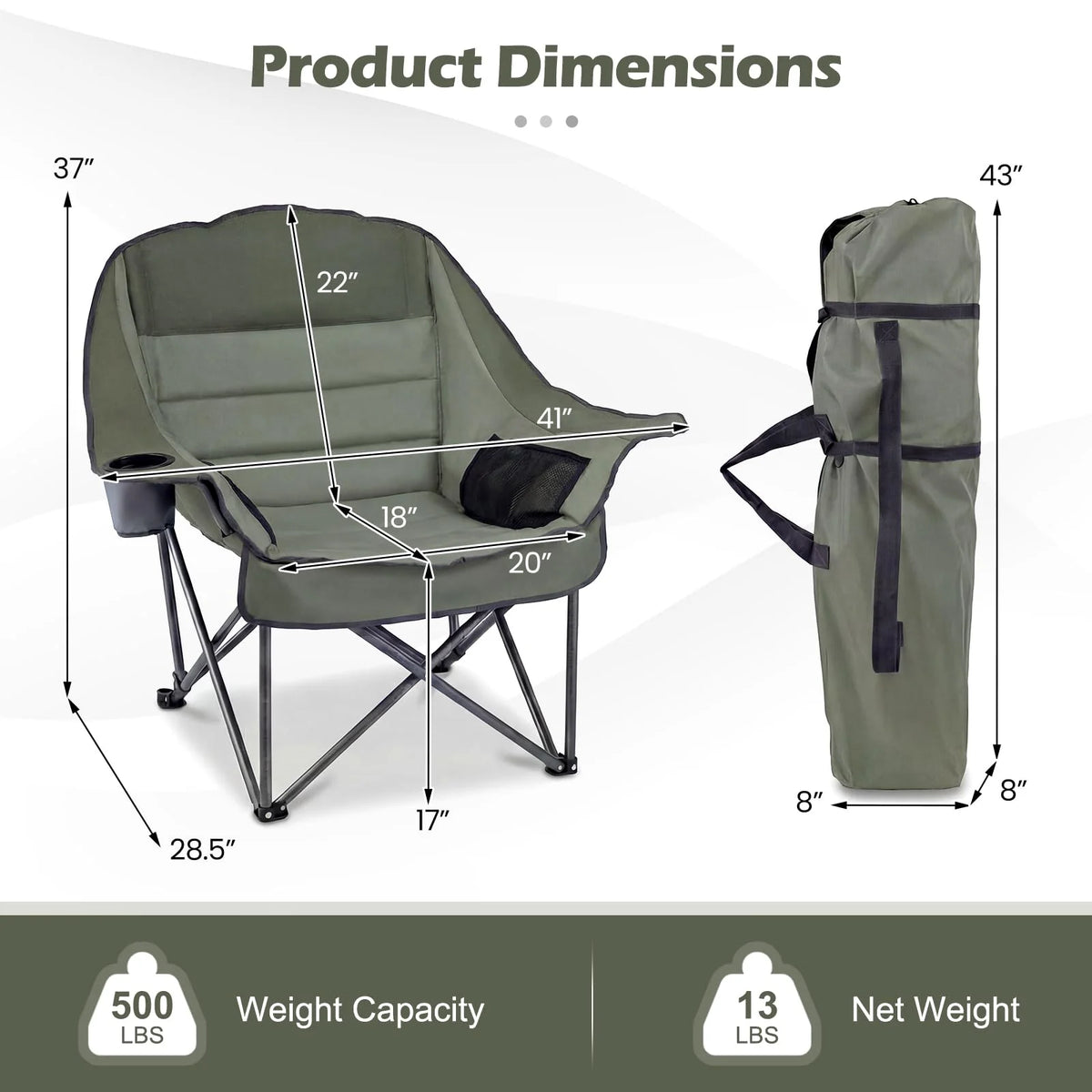 Tangkula Camping Chair - Portable Oversized Outdoor Folding Camp Chair with Padded Seat - Product image 3