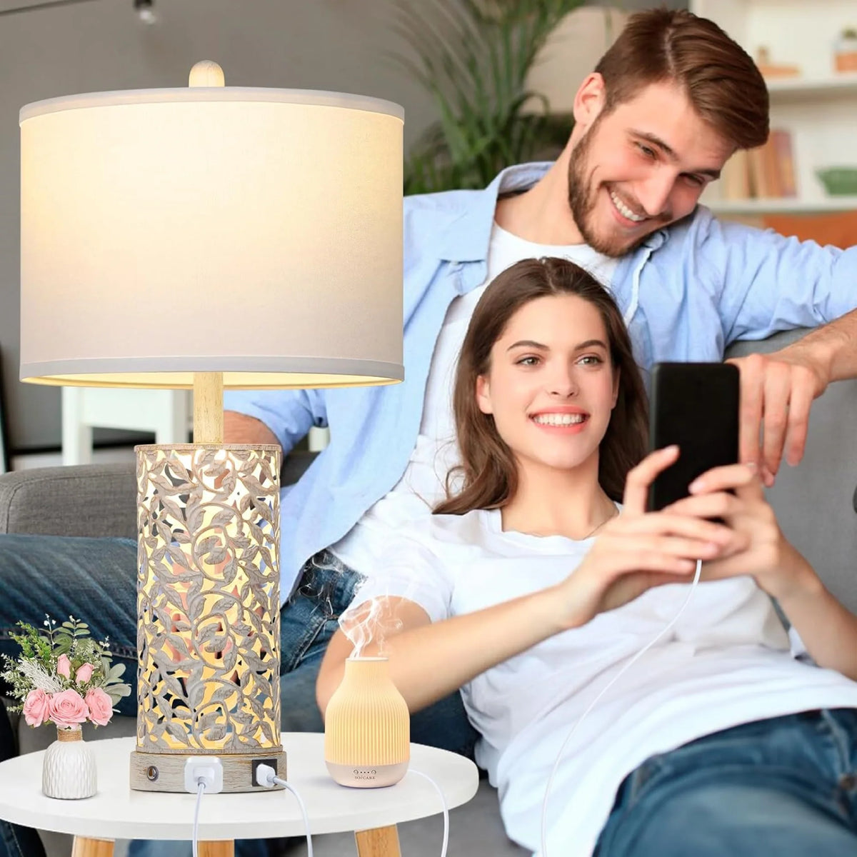 Cinkeda Table Lamp Set of 2 for Living Room Bedroom with USB Ports AC Outlet 3 Way Dimmable Touch - Product image 6