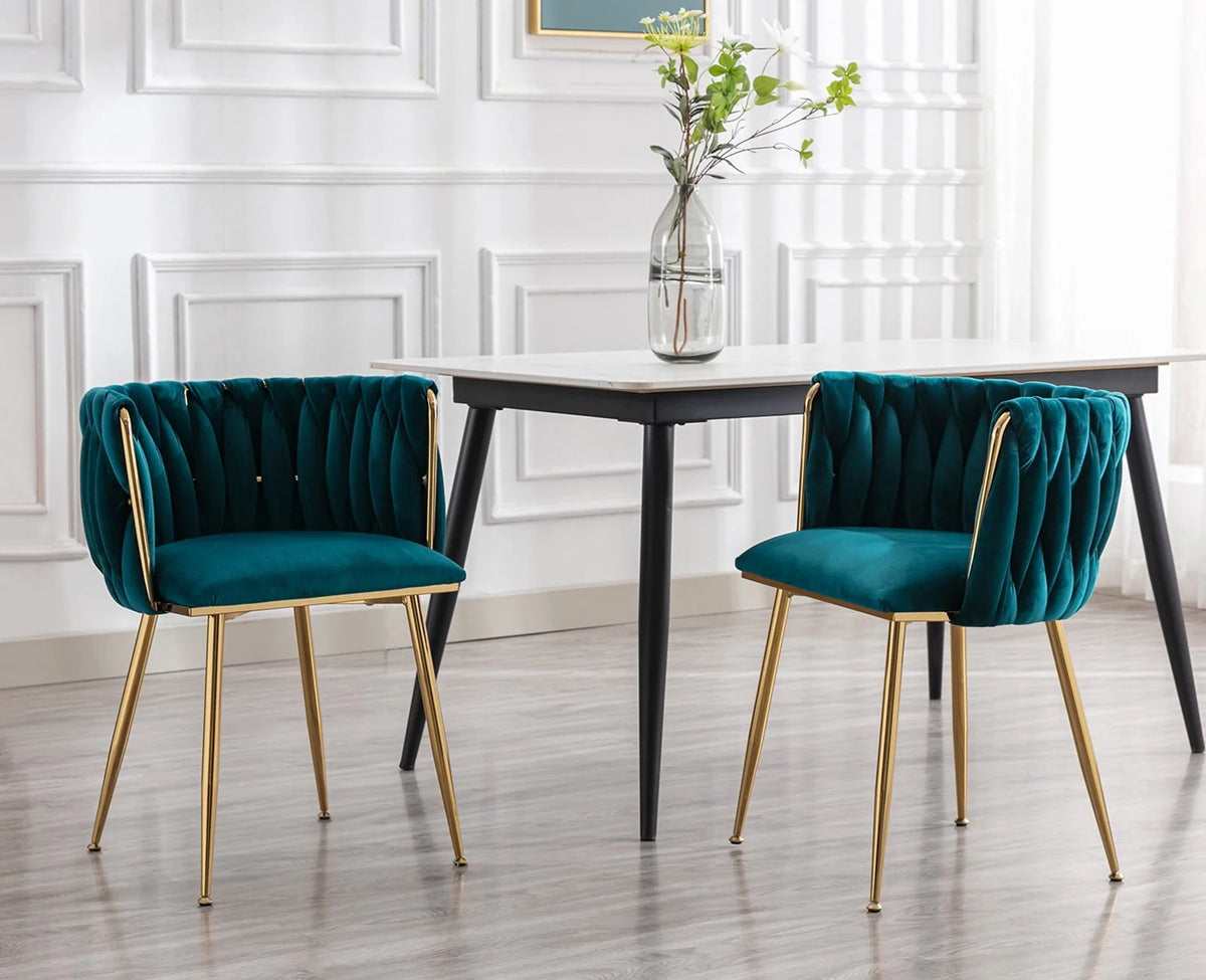 Guyou Velvet Dining Chair Set of 2, Modern Upholstered Accent Side Chair with Woven Back and Metal Legs - Product image 1