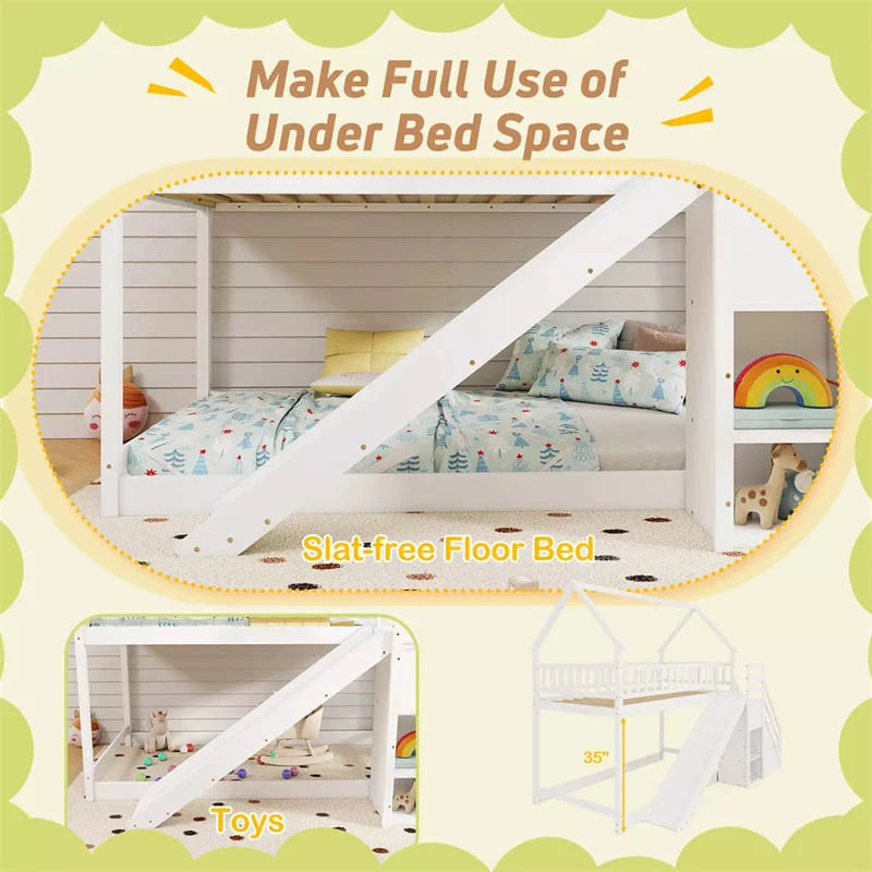 Twin Over Twin Bunk Bed House Design with Slide, Staircases & Storage Compartments, No Box Spring Needed - Product image 17