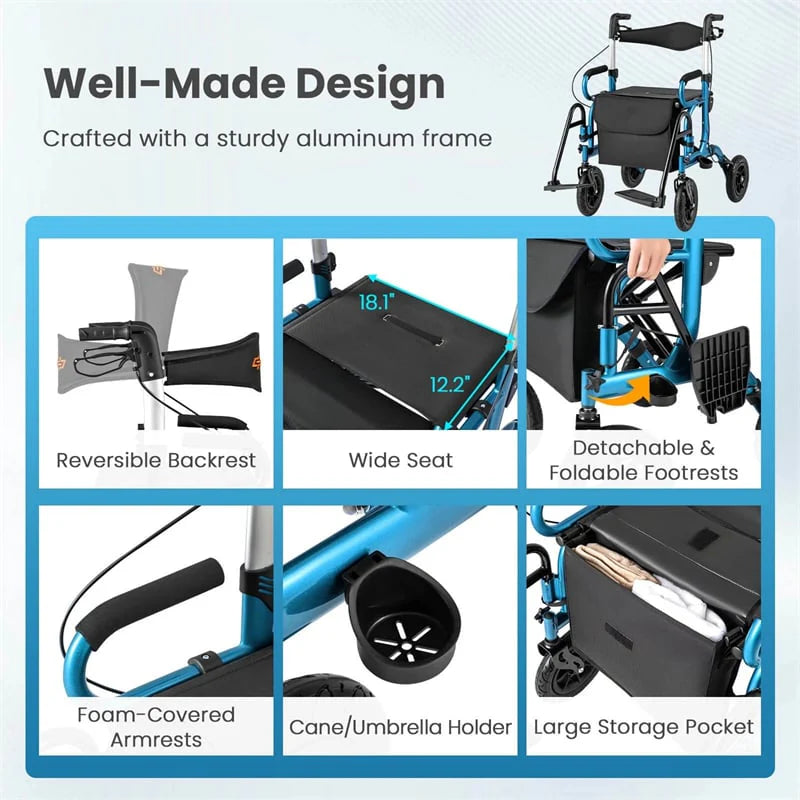 2-in-1 Folding Rollator Walker with Seat, Armrests & 9" All-Terrain Pneumatic Tires - Product image 25