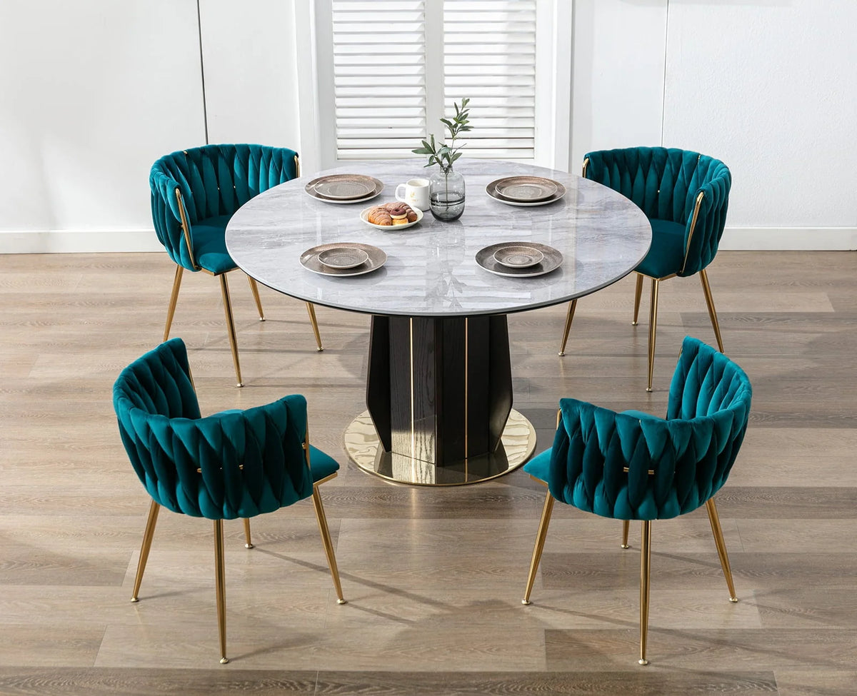 Guyou Velvet Dining Chair Set of 2, Modern Upholstered Accent Side Chair with Woven Back and Metal Legs - Product image 3