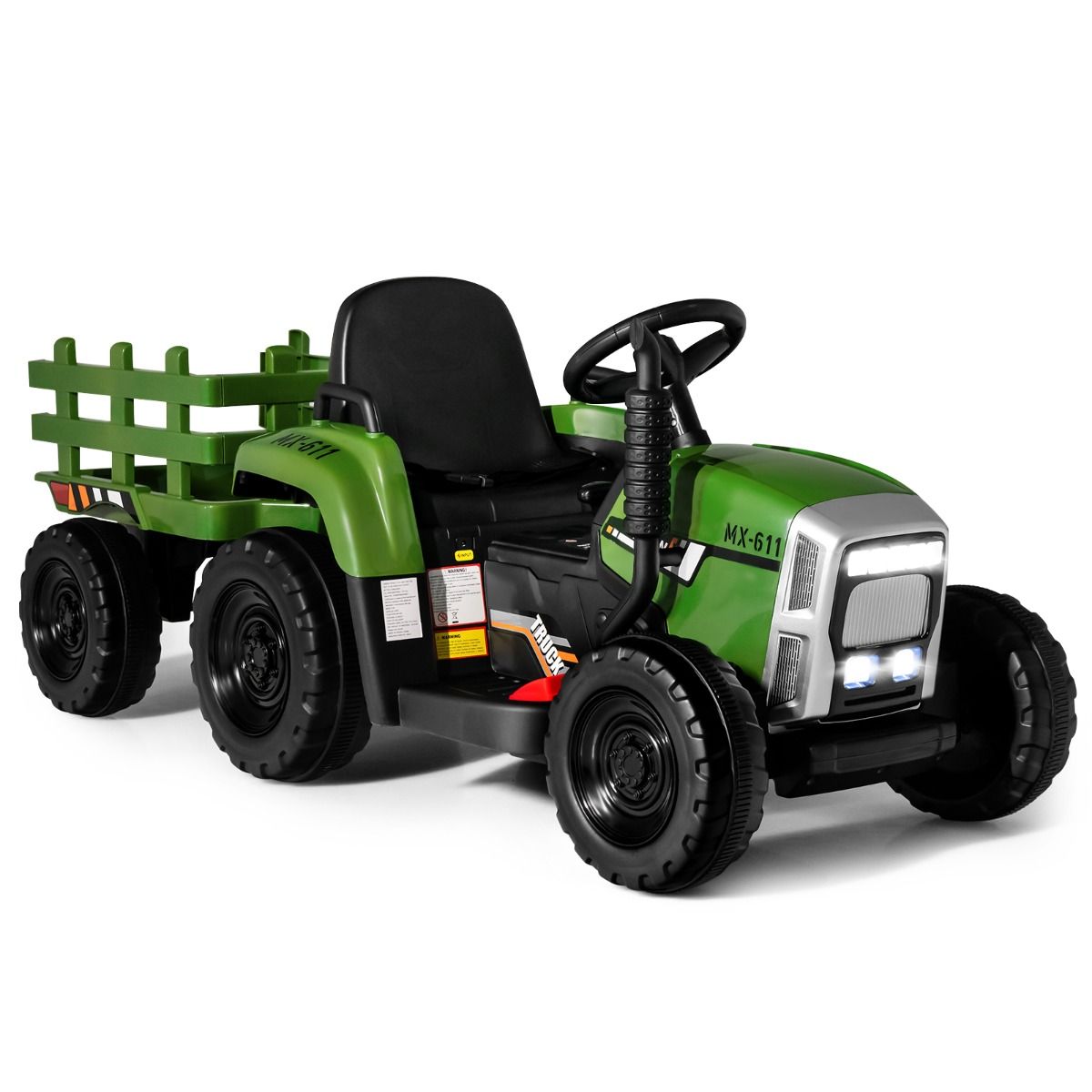 Electric Tractor with Trailer for Children 3 Speeds LED Lights Functions o USB and Bluetooth Yellow/Pink/Red/Green/Dark Green/Black -