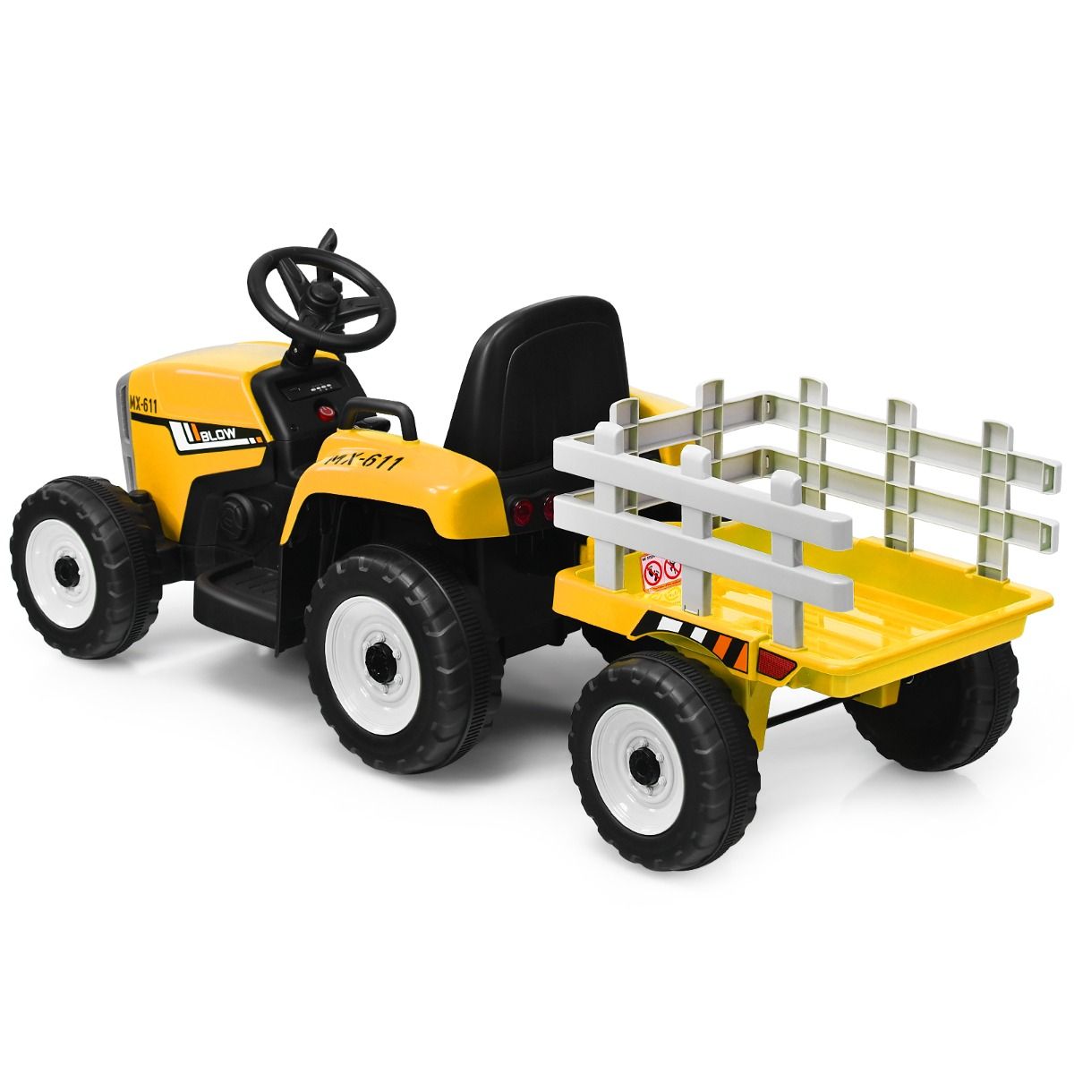 Electric Tractor with Trailer for Children 3 Speeds LED Lights Functions o USB and Bluetooth Yellow/Pink/Red/Green/Dark Green/Black -