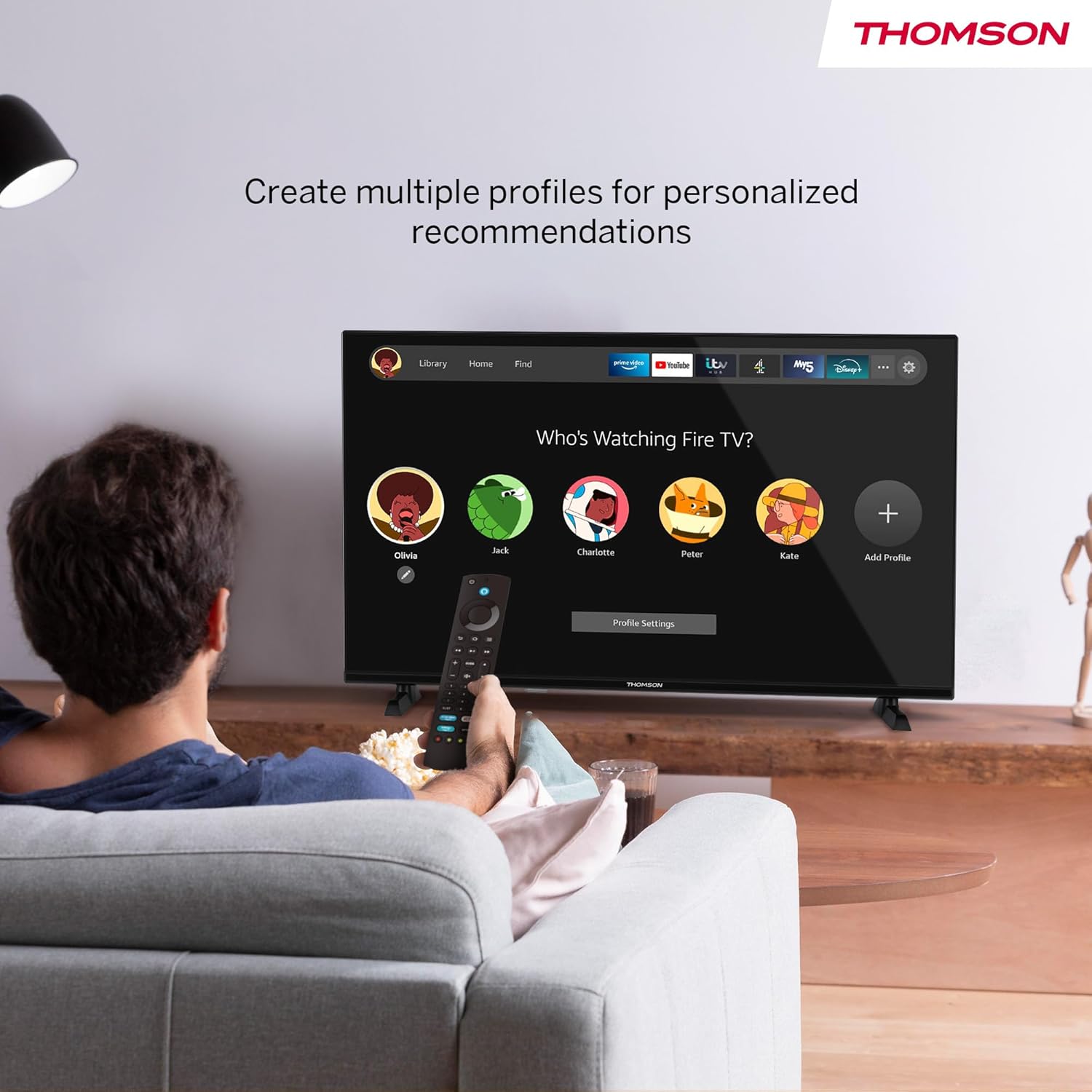 THOMSON 32 Pouces (82 cm) HD LED Fire TV with Alexa voice control AirPlay Triple Tuner (Cable Satellite Antenna) Bluetooth 5.0 HDMI USB ports AV in CI USB - 32HF2S34