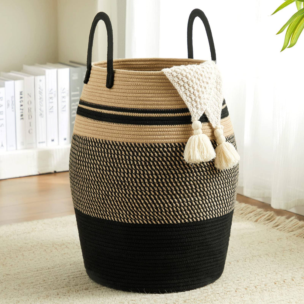65L Cotton Rope Laundry Hamper by Fiona's Magic, Large Woven Tall Laundry Basket for Storage Clothes and Toy in Bedroom