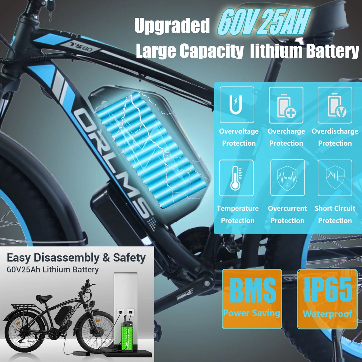 (US in Stock) 5000W Peak Dual Motor Electric Bike for Adults, 60V 25AH Removable Battery Ebike - Product image 13