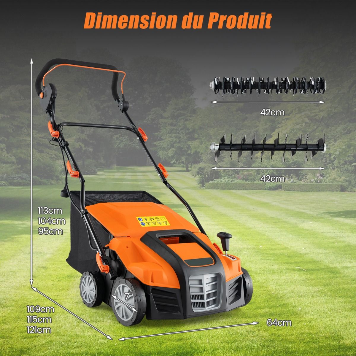 2 in 1 15A Electric Scarifier with Double Adjustable Safety Switch 55 L Collection Bag Orange/Green Scarifier -