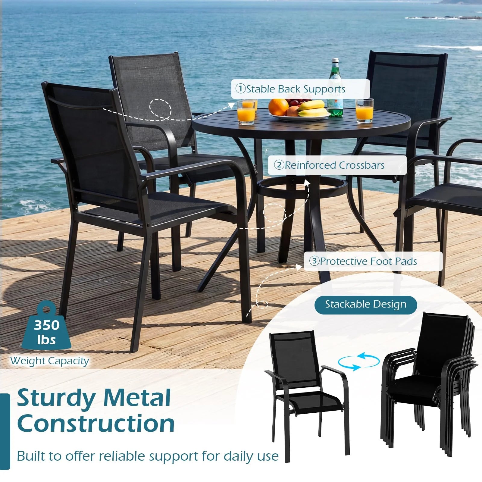 Tangkula Patio Dining Chairs - Stackable Outdoor Armchairs with Metal Frame - Product image 5