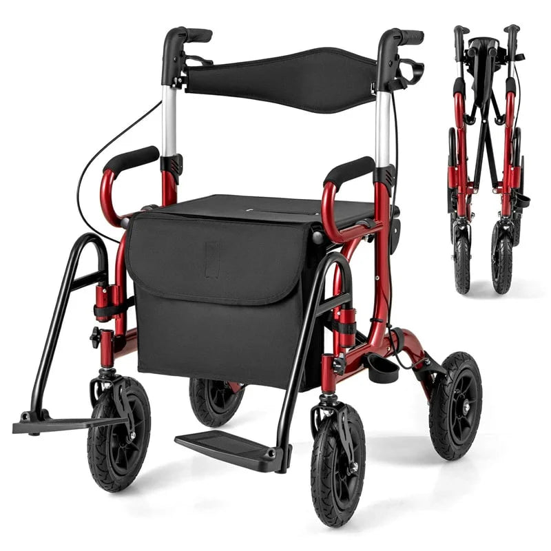 2-in-1 Folding Rollator Walker with Seat, Armrests & 9" All-Terrain Pneumatic Tires - Product image 1