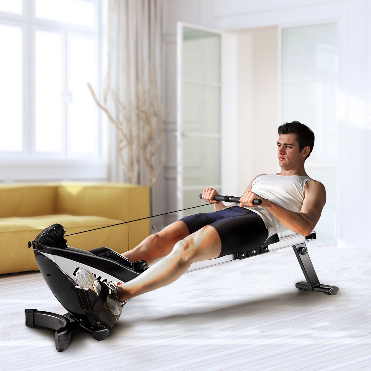 Foldable Magnetic Rowing Machine 8 Resistance Levels Digital LCD Display Weight Supported 100 KG for Home and Office -