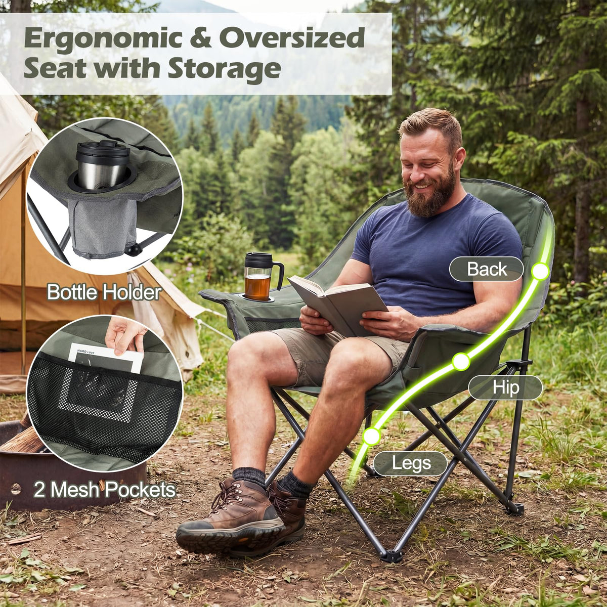 Tangkula Camping Chair - Portable Oversized Outdoor Folding Camp Chair with Padded Seat - Product image 5