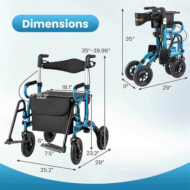 2-in-1 Folding Rollator Walker with Seat, Armrests & 9" All-Terrain Pneumatic Tires - Product image 24