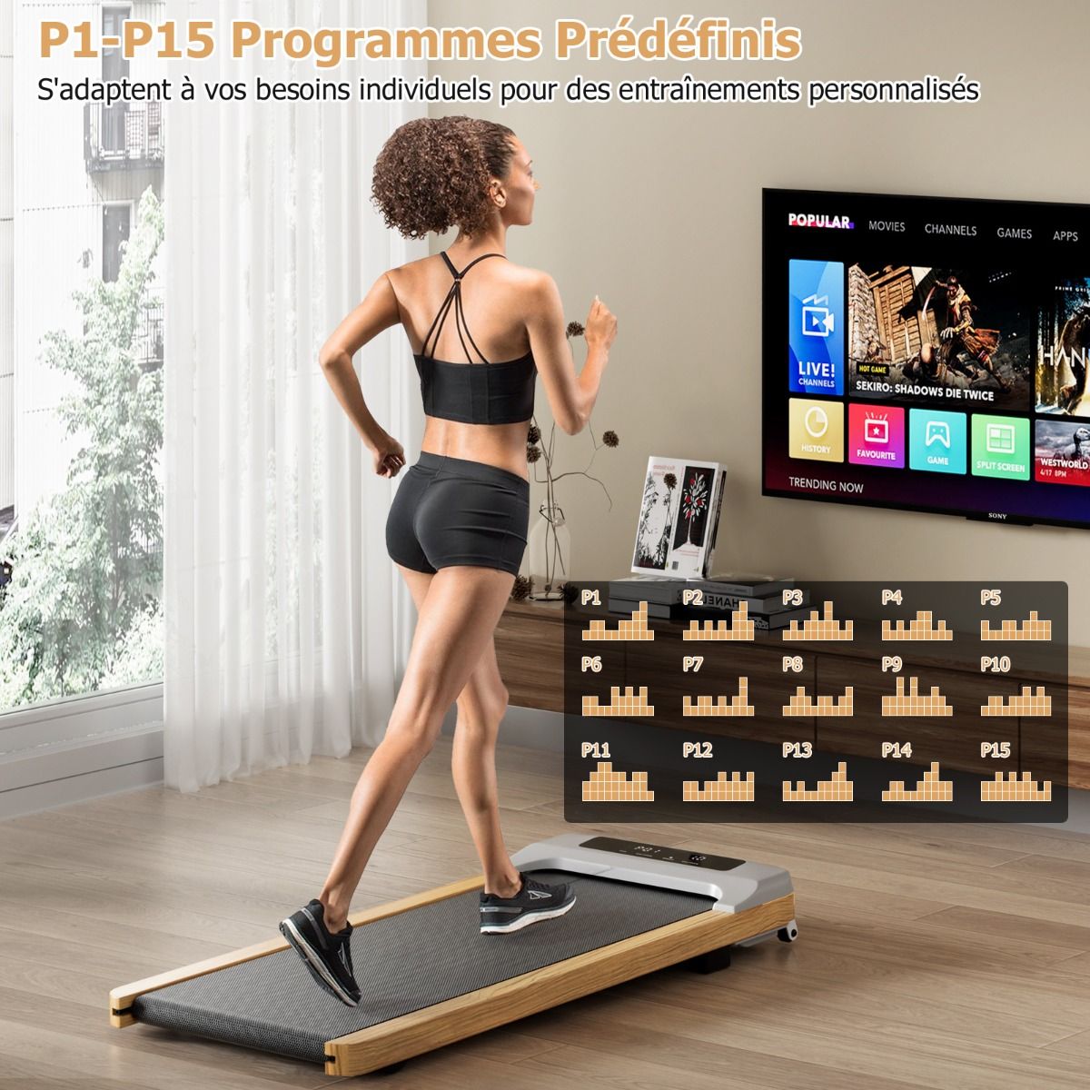 Electric Treadmill 1.3-6KM/H 2.25HP Motor with Wheels Load 120 kg with Remote Control LED Screen 15 Programs Gray -