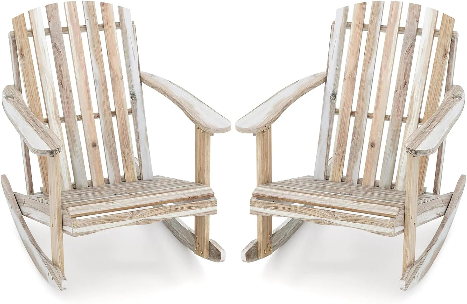 Tangkula Adirondack Rocking Chair with Slatted Seat and High Fanned Back