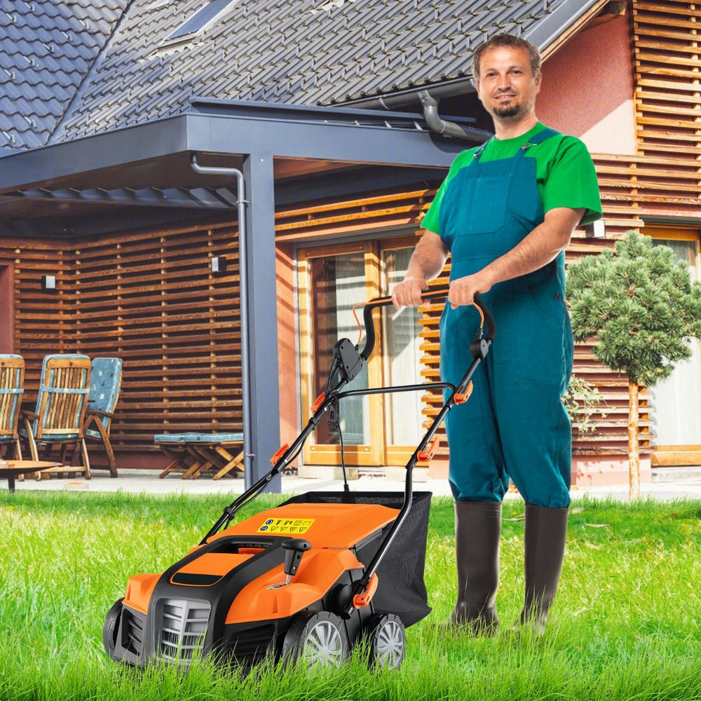 2 in 1 15A Electric Scarifier with Double Adjustable Safety Switch 55 L Collection Bag Orange/Green Scarifier