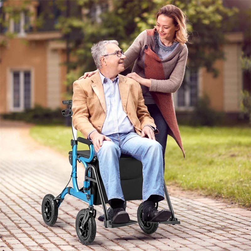 2-in-1 Folding Rollator Walker with Seat, Armrests & 9" All-Terrain Pneumatic Tires - Product image 21