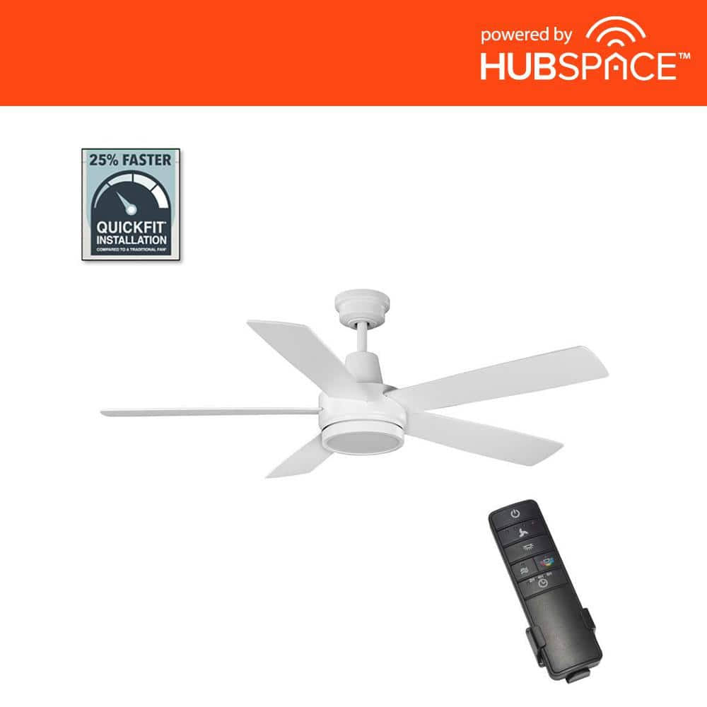 Hampton Bay 52130 Fanelee 54 in. White Color Changing LED Matte White Smart Ceiling Fan with Light Kit and - Product image 1