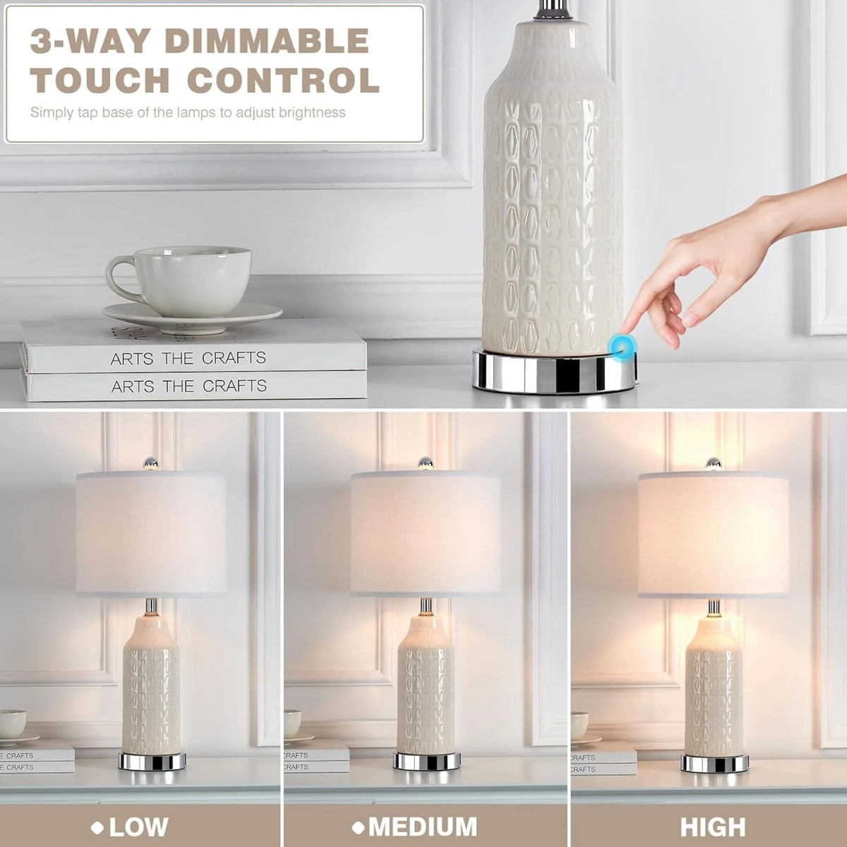 Cinkeda Table Lamp Set of 2 for Living Room Bedroom with USB Ports AC Outlet 3 Way Dimmable Touch - Product image 19