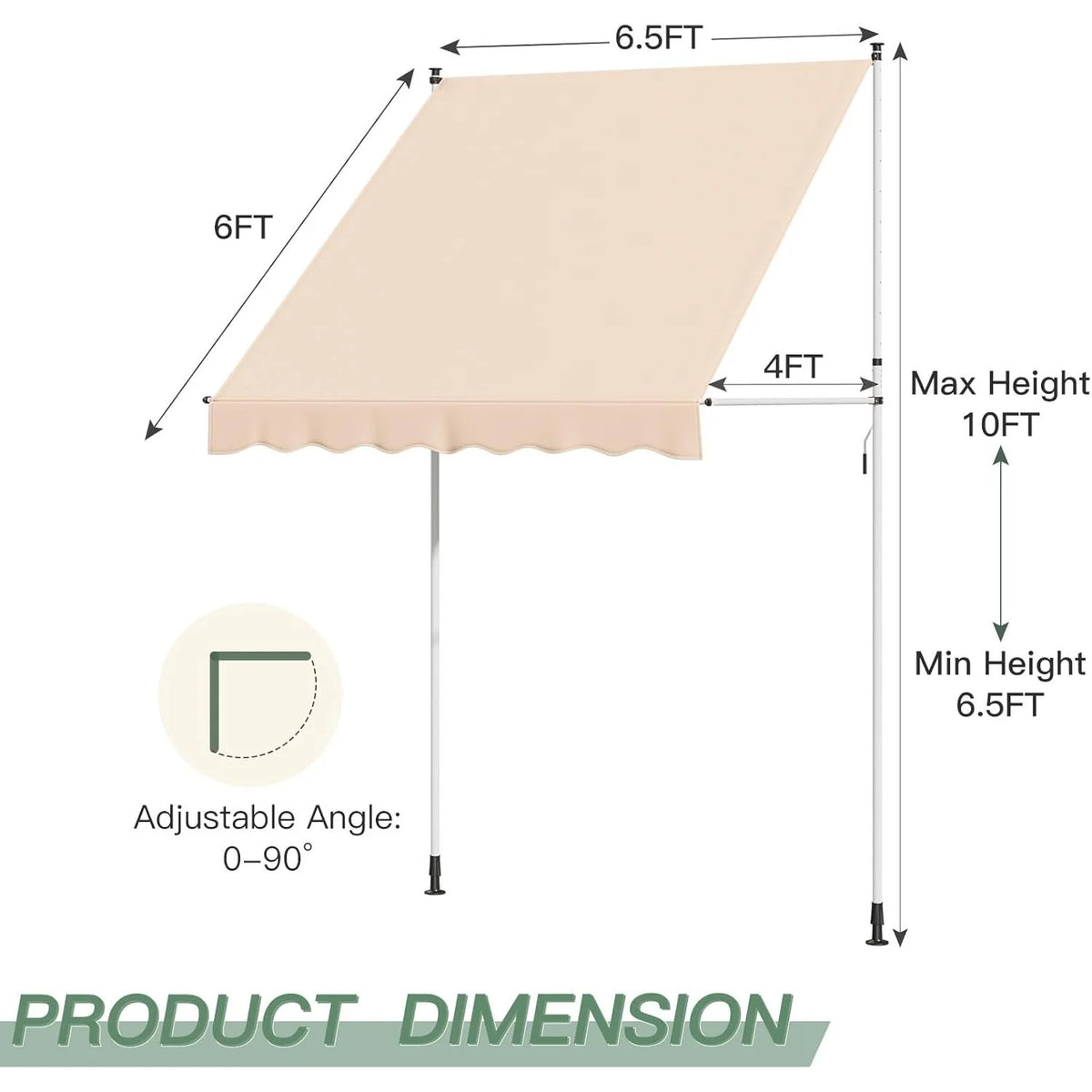 AECOJOY Manual Retractable Awning, 78" Non-Screw Outdoor Patio Awning, Beige - Product image 3