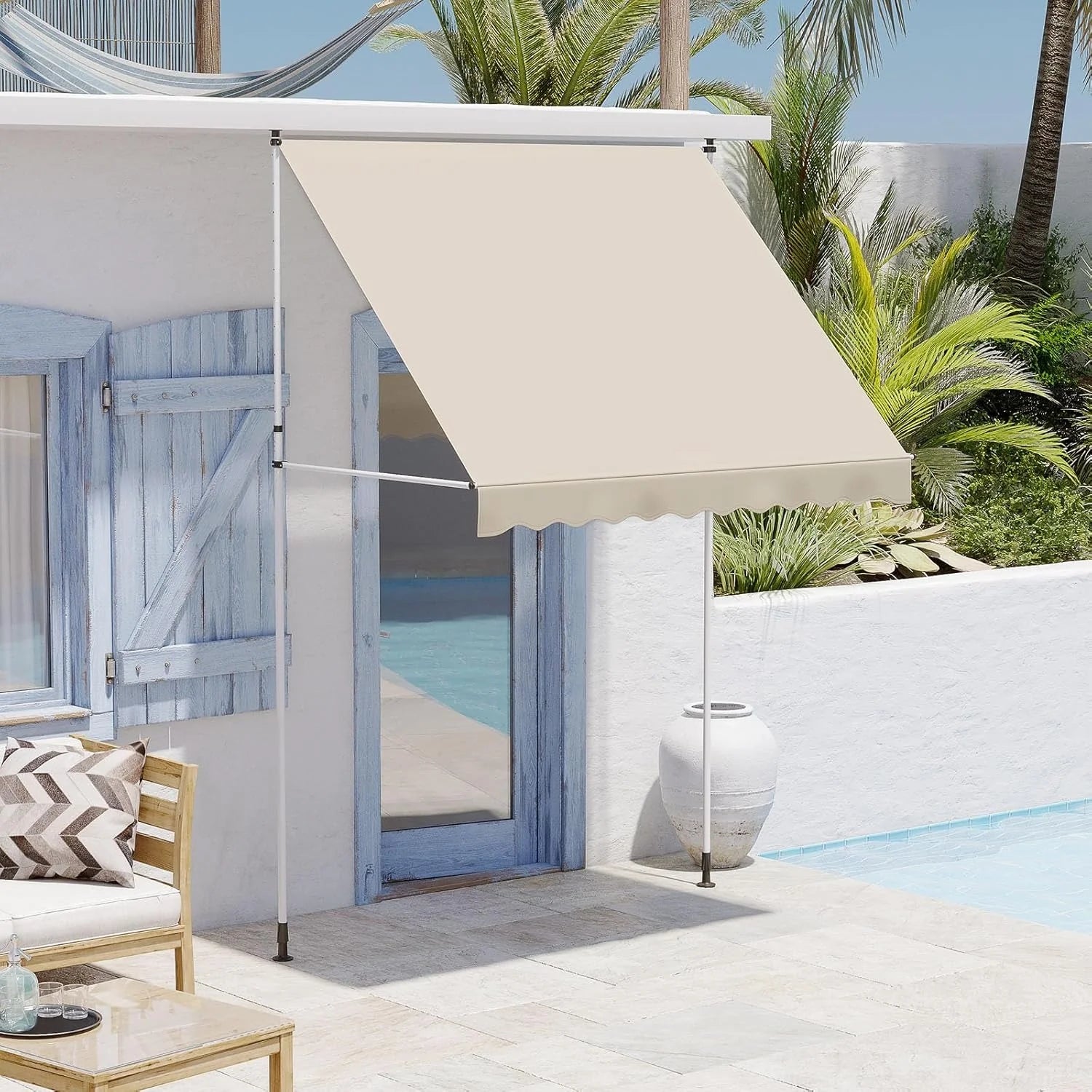 AECOJOY Manual Retractable Awning, 78" Non-Screw Outdoor Patio Awning, Beige - Product image 5