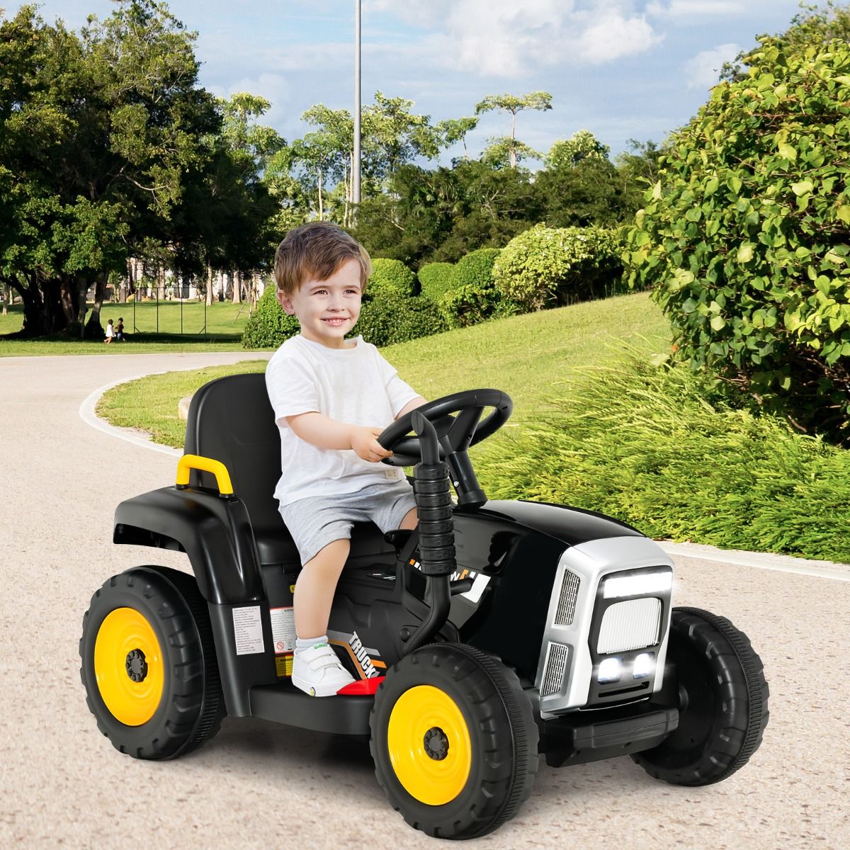 Electric Tractor with Trailer for Children 3 Speeds LED Lights Functions o USB and Bluetooth Yellow/Pink/Red/Green/Dark Green/Black -