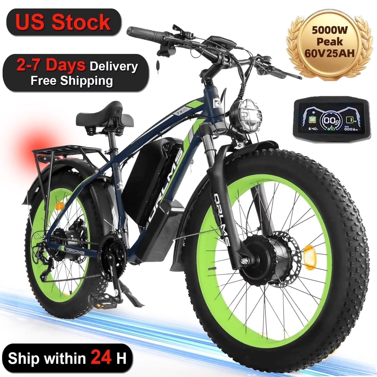 (US in Stock) 5000W Peak Dual Motor Electric Bike for Adults, 60V 25AH Removable Battery Ebike - Product image 7