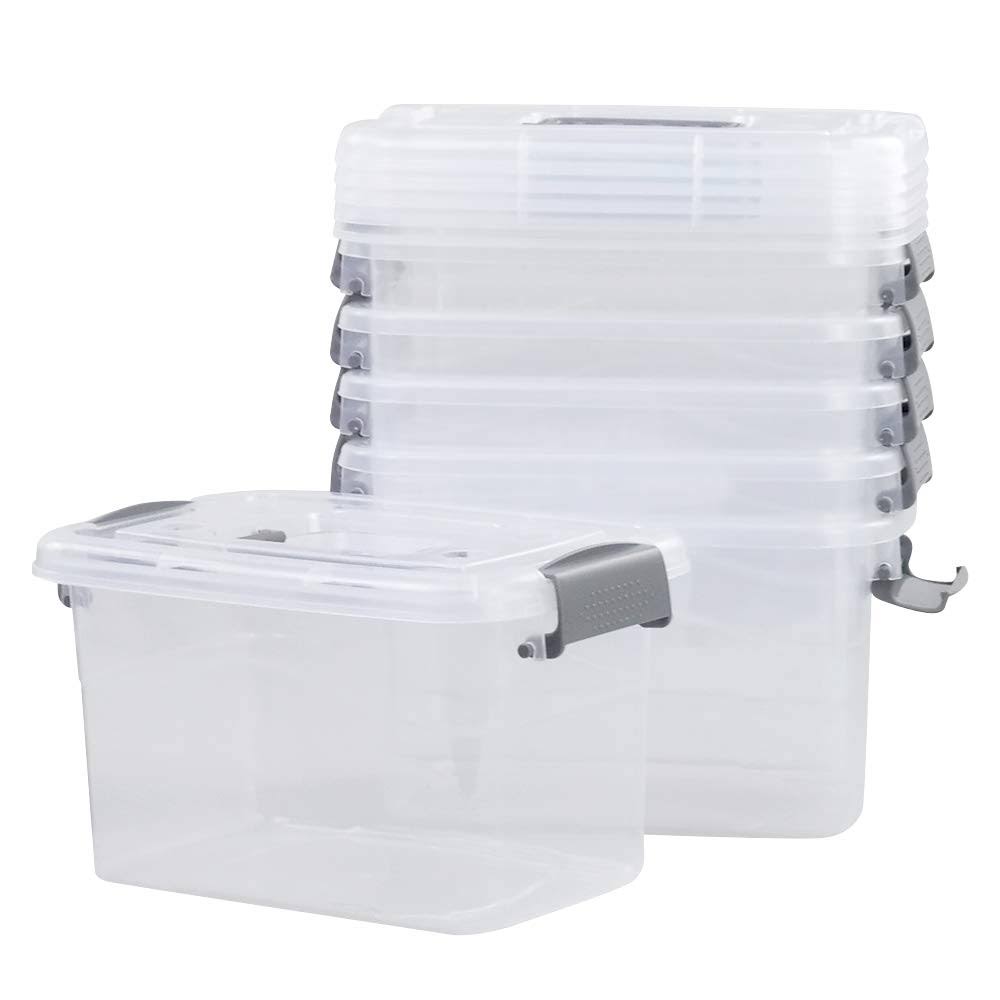Minekkyes 6-Pack Home Storage Bins, Plastic Container, Latching Box with Handle (Grey Handle) - Product image 1