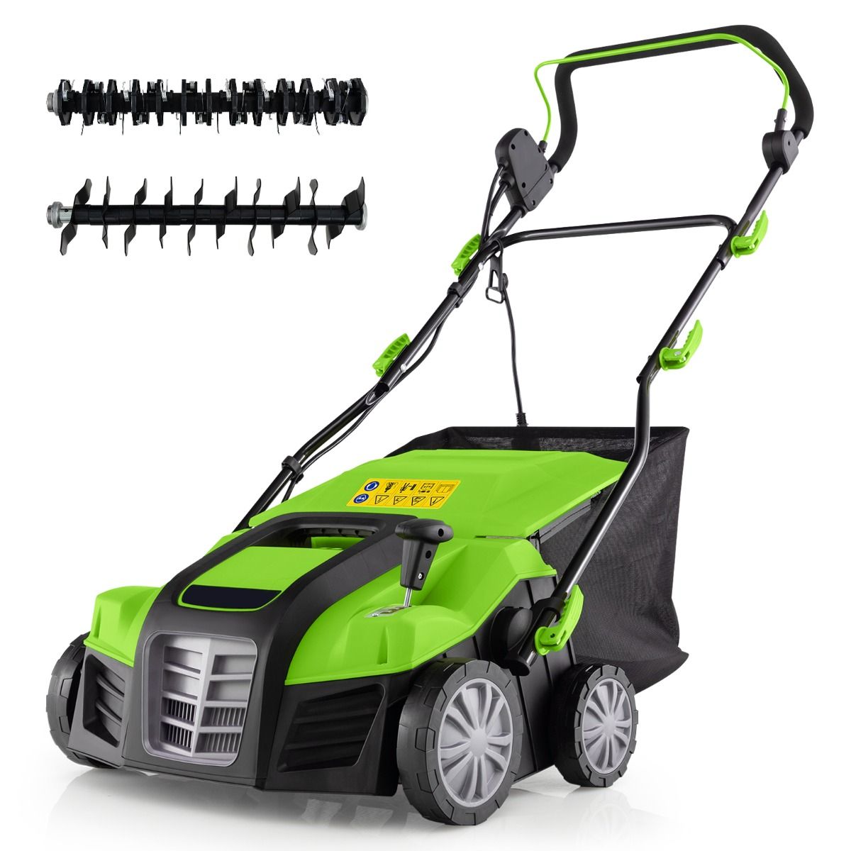 2 in 1 15A Electric Scarifier with Double Adjustable Safety Switch 55 L Collection Bag Orange/Green Scarifier -