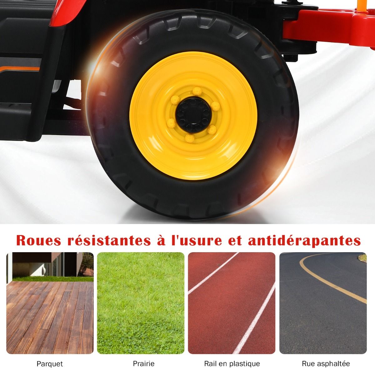 Electric Tractor with Trailer for Children 3 Speeds LED Lights Functions o USB and Bluetooth Yellow/Pink/Red/Green/Dark Green/Black -