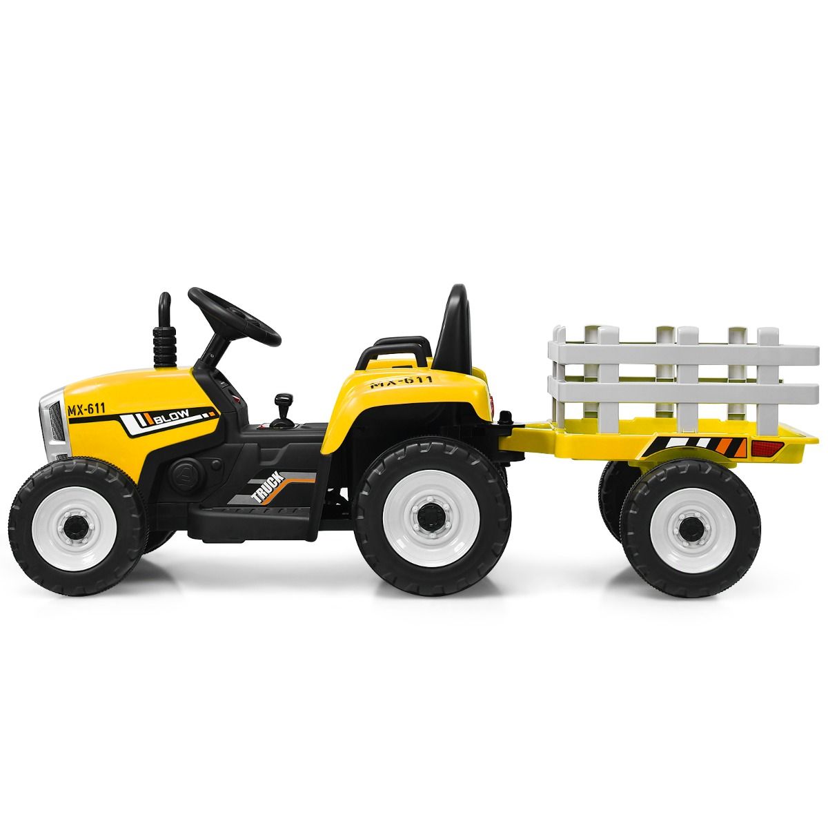 Electric Tractor with Trailer for Children 3 Speeds LED Lights Functions o USB and Bluetooth Yellow/Pink/Red/Green/Dark Green/Black -