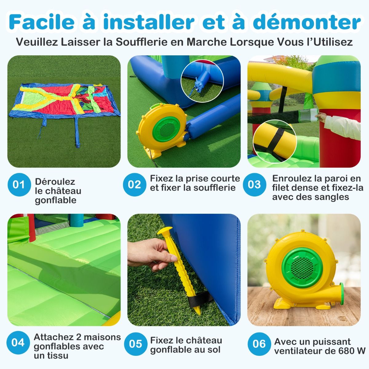 Inflatable Castle for 4 Children with 2 Slides Tunnels Bounce Zone Climbing Obstacles Play House with 680 W Blower -