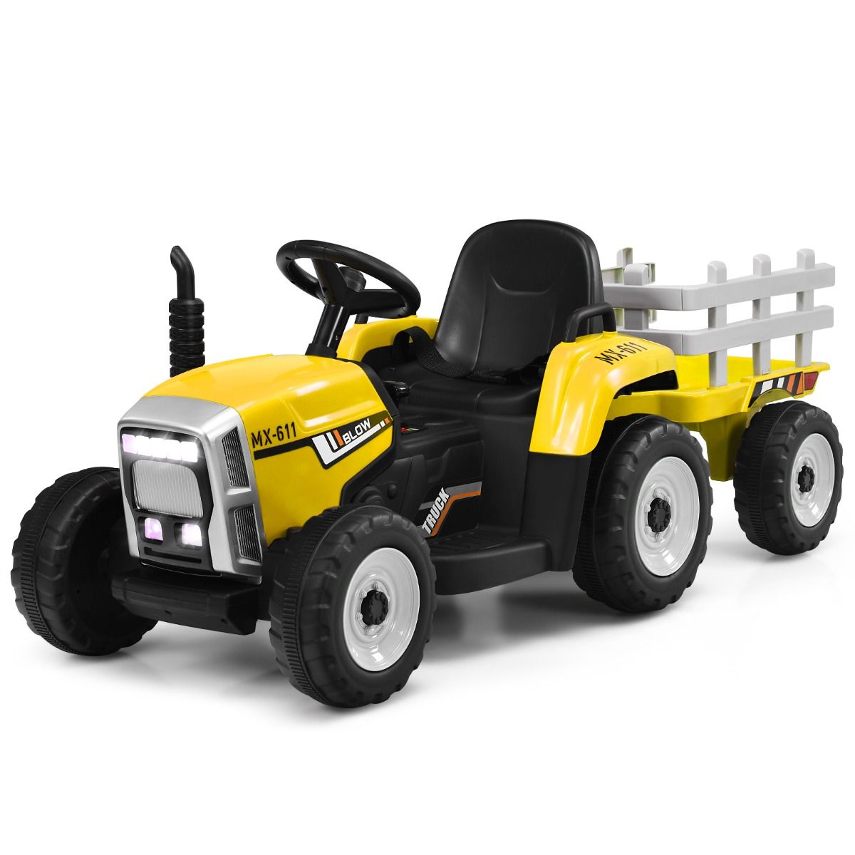 Electric Tractor with Trailer for Children 3 Speeds LED Lights Functions o USB and Bluetooth Yellow/Pink/Red/Green/Dark Green/Black -