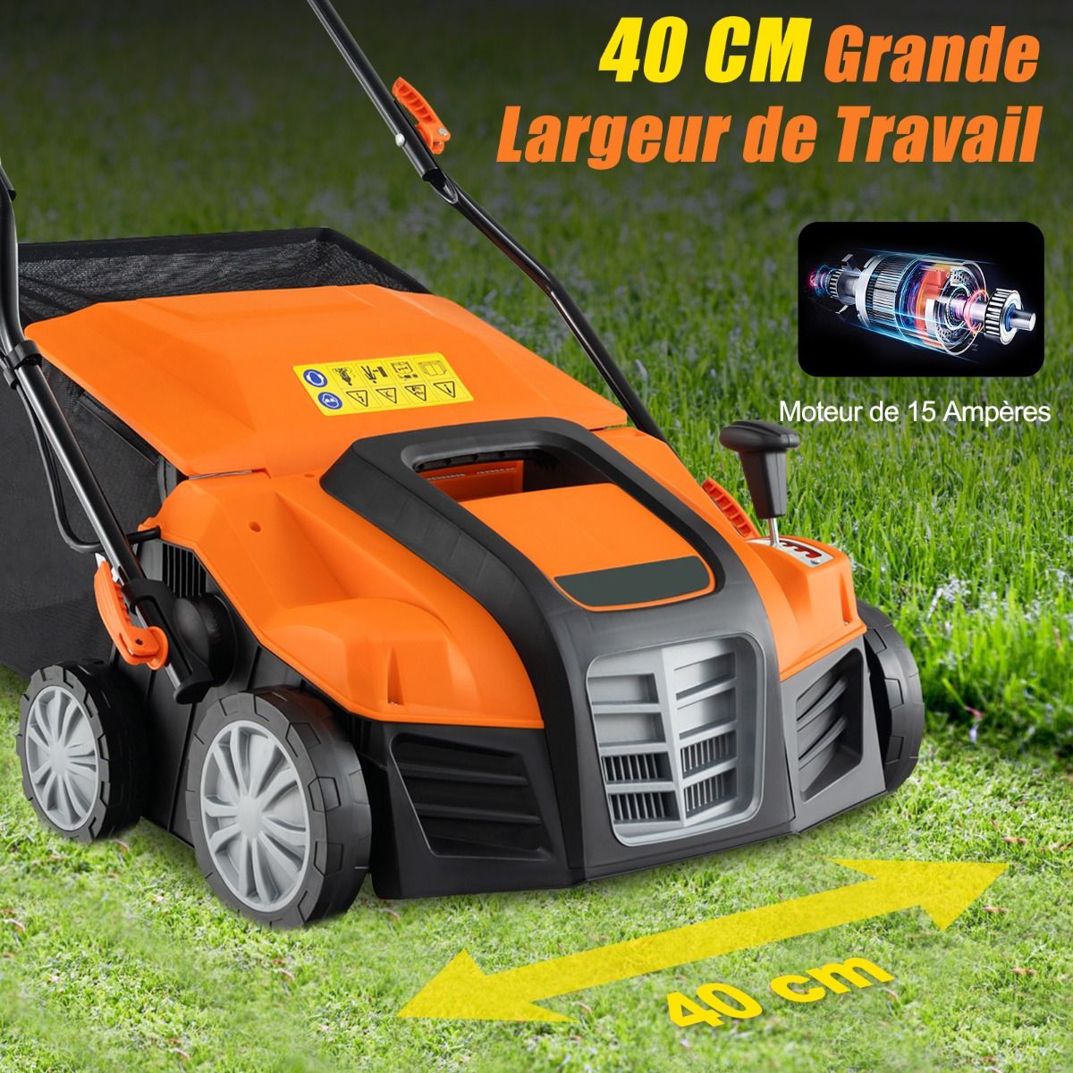 2 in 1 15A Electric Scarifier with Double Adjustable Safety Switch 55 L Collection Bag Orange/Green Scarifier -