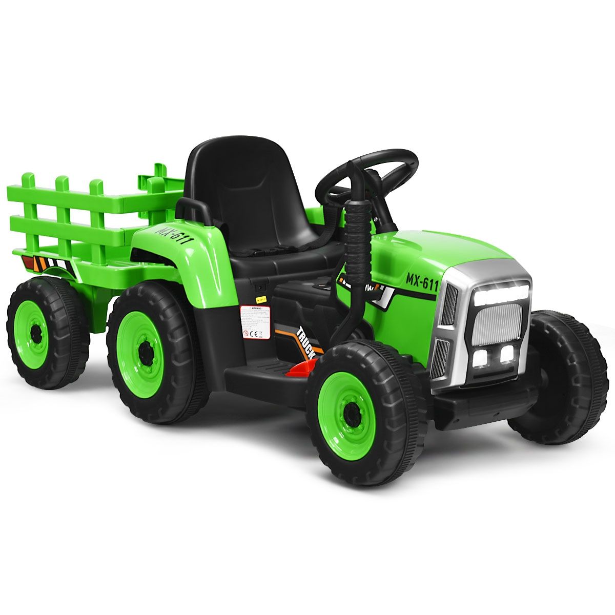 Electric Tractor with Trailer for Children 3 Speeds LED Lights Functions o USB and Bluetooth Yellow/Pink/Red/Green/Dark Green/Black -