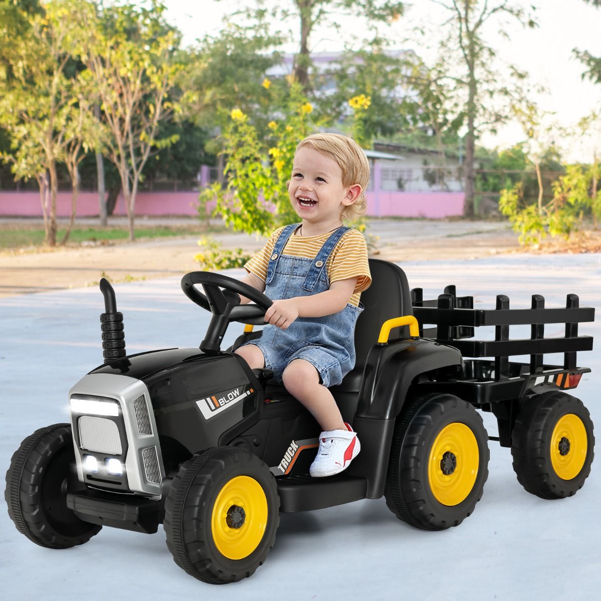 Electric Tractor with Trailer for Children 3 Speeds LED Lights Functions o USB and Bluetooth Yellow/Pink/Red/Green/Dark Green/Black -