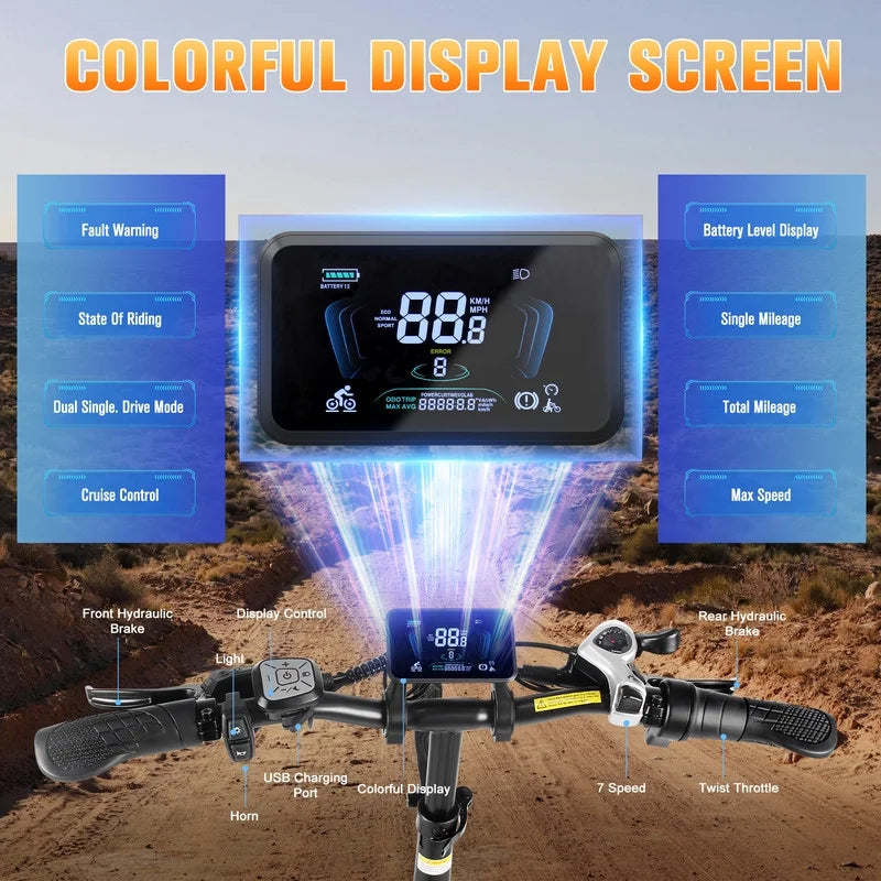 Folding AWD Dual Motor Electric Bike for Adults 20*4.0'' 2300w UL2849 48v 20ah, 7 Speeds - Product image 9