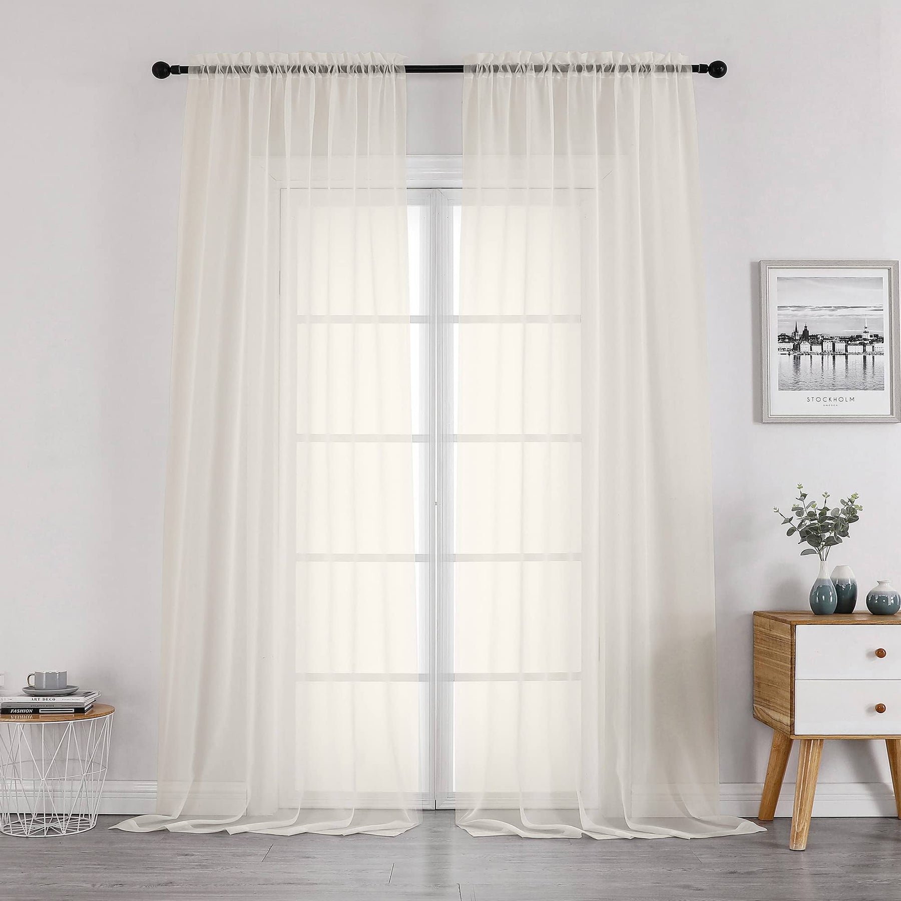 OWENIE Extra Long Sheer Curtains 120 Inches Long, Sheer Curtain, Voile Rod Pocket Panels for Bedroom and - Product image 1