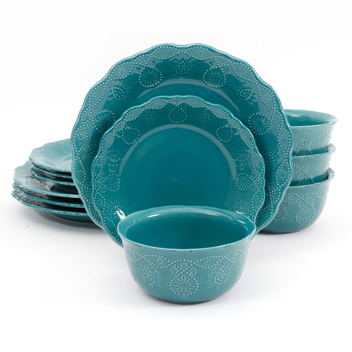 The Pioneer Woman Cowgirl Lace 12-Piece Dinnerware Set - Teal - Product image 1