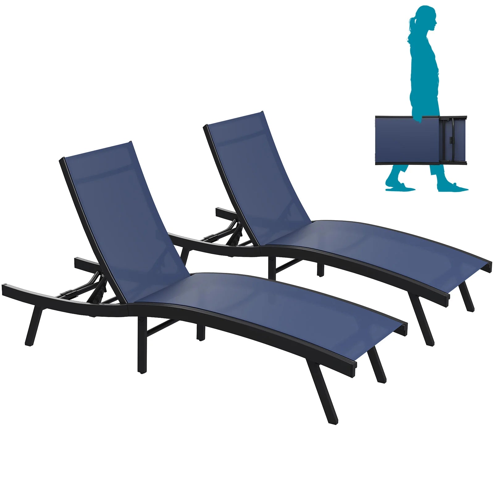AECOJOY Outdoor Chaise Lounge, All Weather Pool Lounge Chairs Ergonomic Design (Navy, 2 PCs) - Product image 1