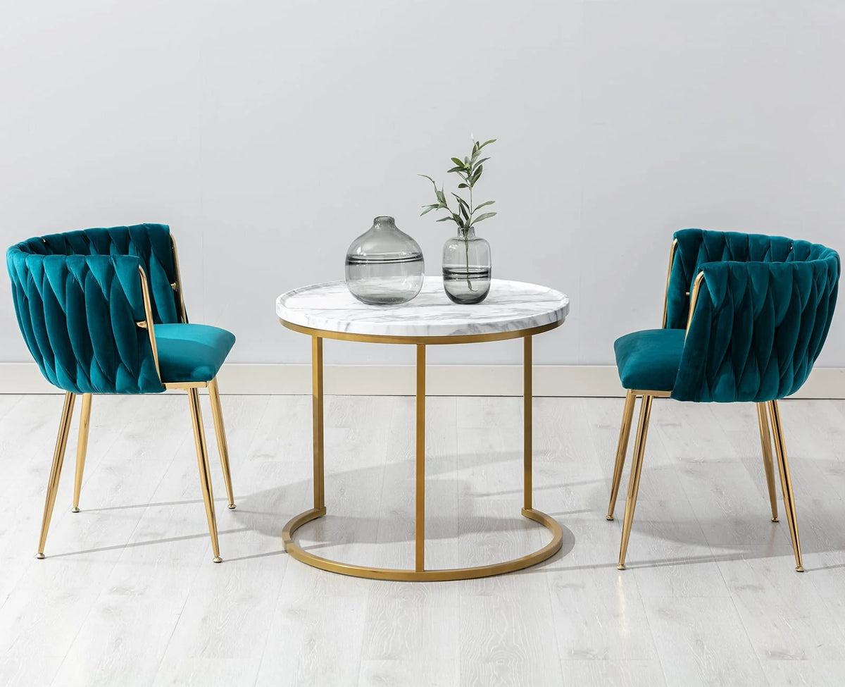 Guyou Velvet Dining Chair Set of 2, Modern Upholstered Accent Side Chair with Woven Back and Metal Legs - Product image 5