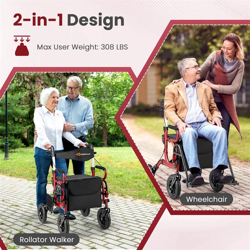 2-in-1 Folding Rollator Walker with Seat, Armrests & 9" All-Terrain Pneumatic Tires - Product image 10